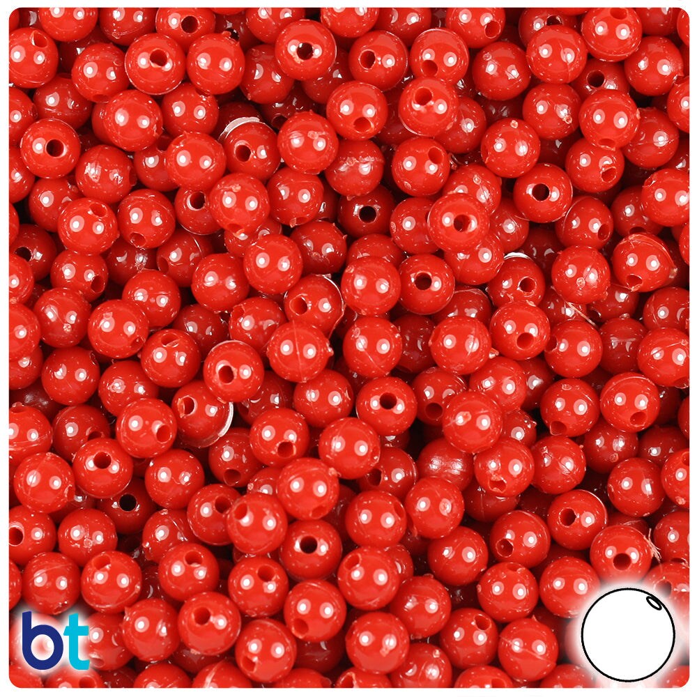 BeadTin Red Opaque 6mm Round Plastic Craft Beads (500pcs)