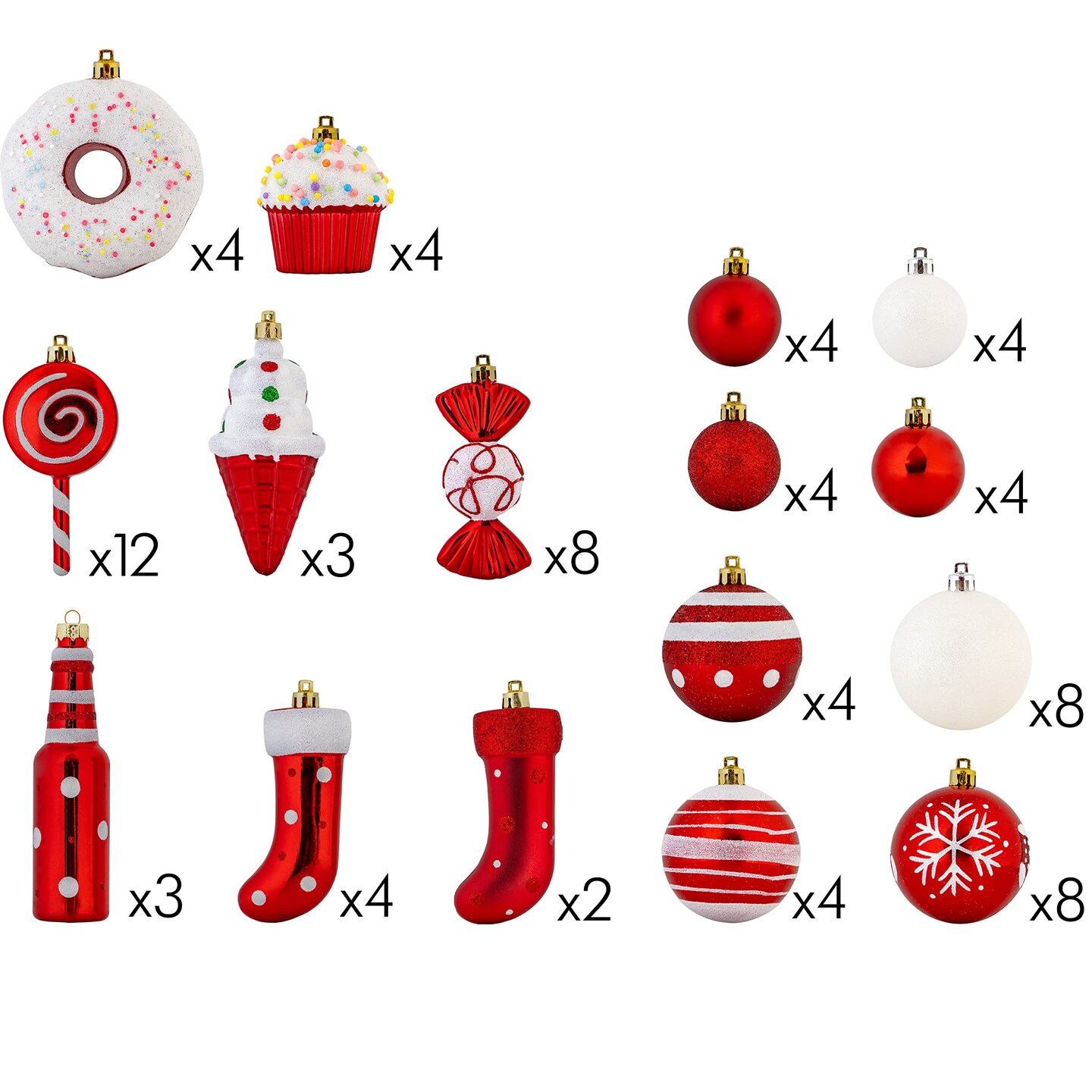 R N&#x27; D Toys Candycane Ornament Set &#x2013; Christmas Candy Cane Shatterproof Balls and Candy Hanging Ornaments for Indoor or Outdoor Christmas Tree, Holiday Party, Home D&#xE9;cor - 82 Piece Set
