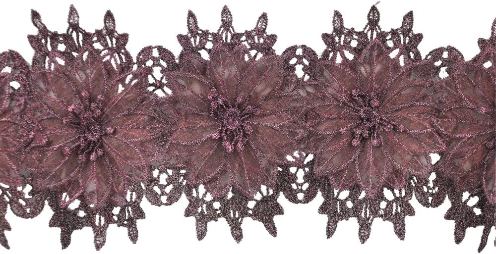 Belagio Venice Lace, 5" Wide, Dimensional Flower Design, 15-Yard Bolt, Dark Rose