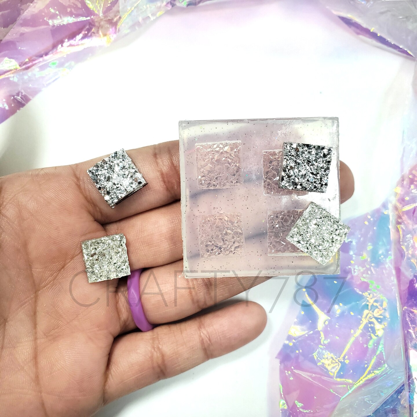 Square Druzy Chunky Stud Silicone Mold(B4)