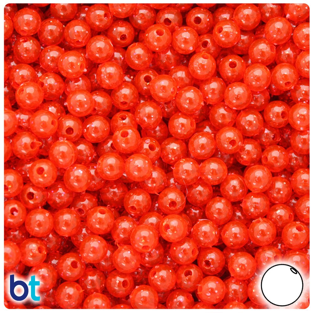 BeadTin Fire Red Gold Sparkle 6mm Round Plastic Craft Beads (500pcs)