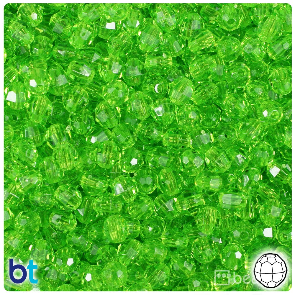 BeadTin Lime Transparent 6mm Faceted Round Plastic Craft Beads (600pcs)