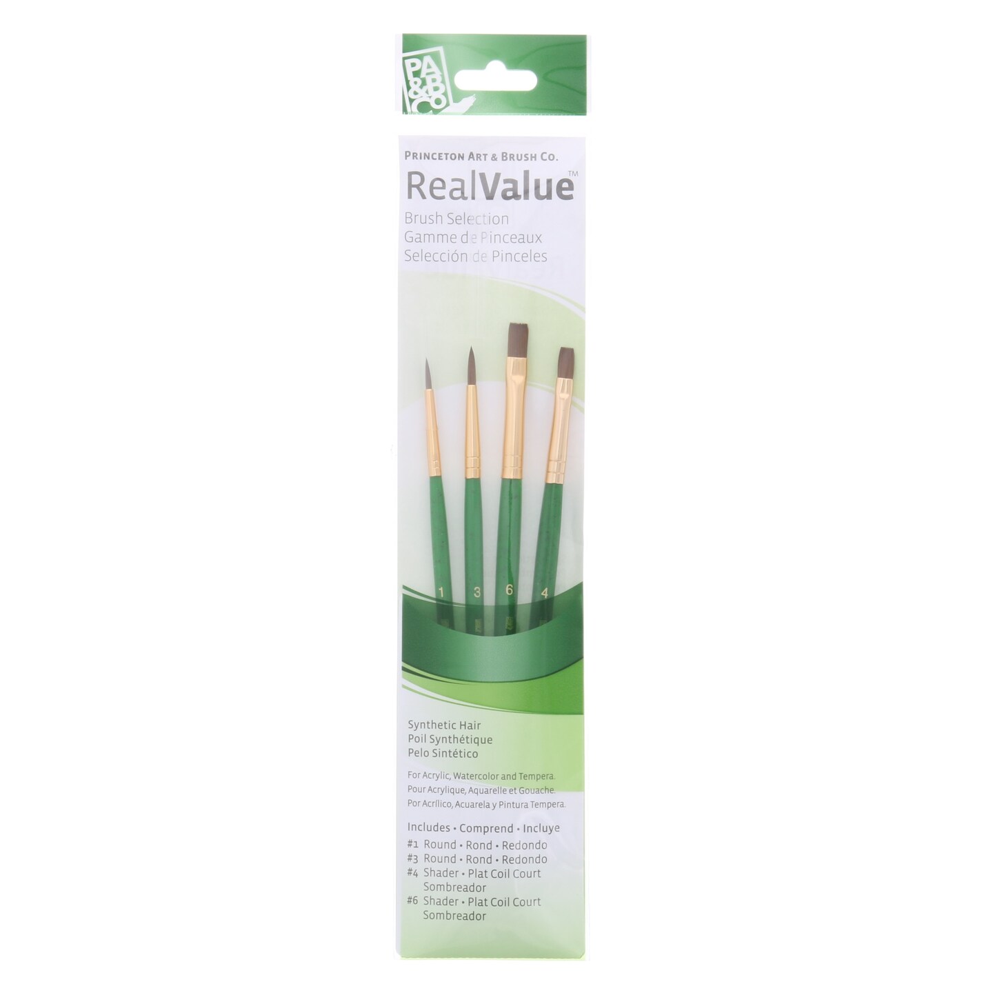 Princeton Brush Real Value 4Brush Synthetic Hair Brush Set, Round 1, 3