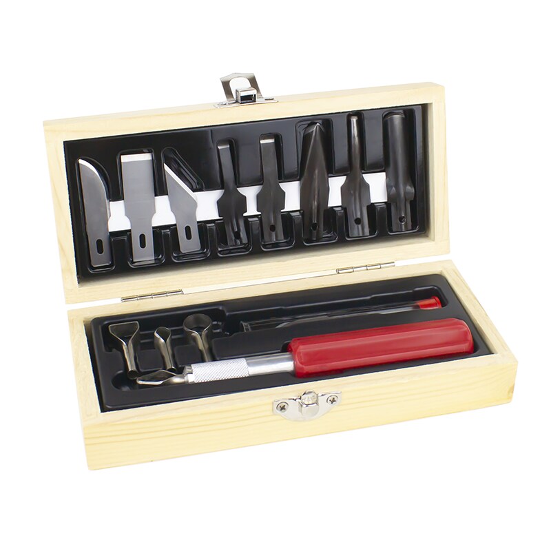 Excel Blades Woodworking Set with K5 Knife, Blades, Gouges & Routers in Wooden Case, USA Made