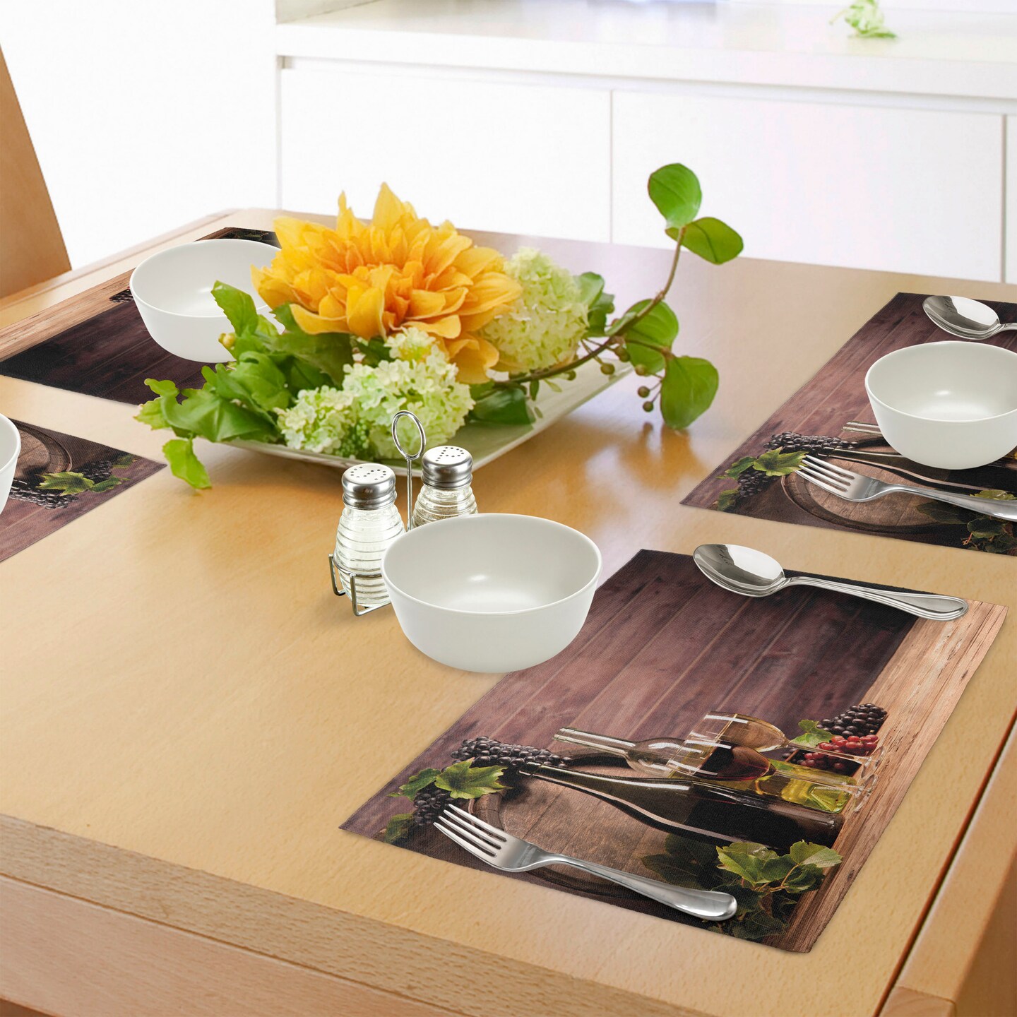 Ambesonne Wine Place Mats Set of 4, Still Life of Wine with Wooden Keg Rustic Concept Tasting Viticulture, Washable Fabric Placemats for Dining Table, Standard Size, Brown Green Pale Brown