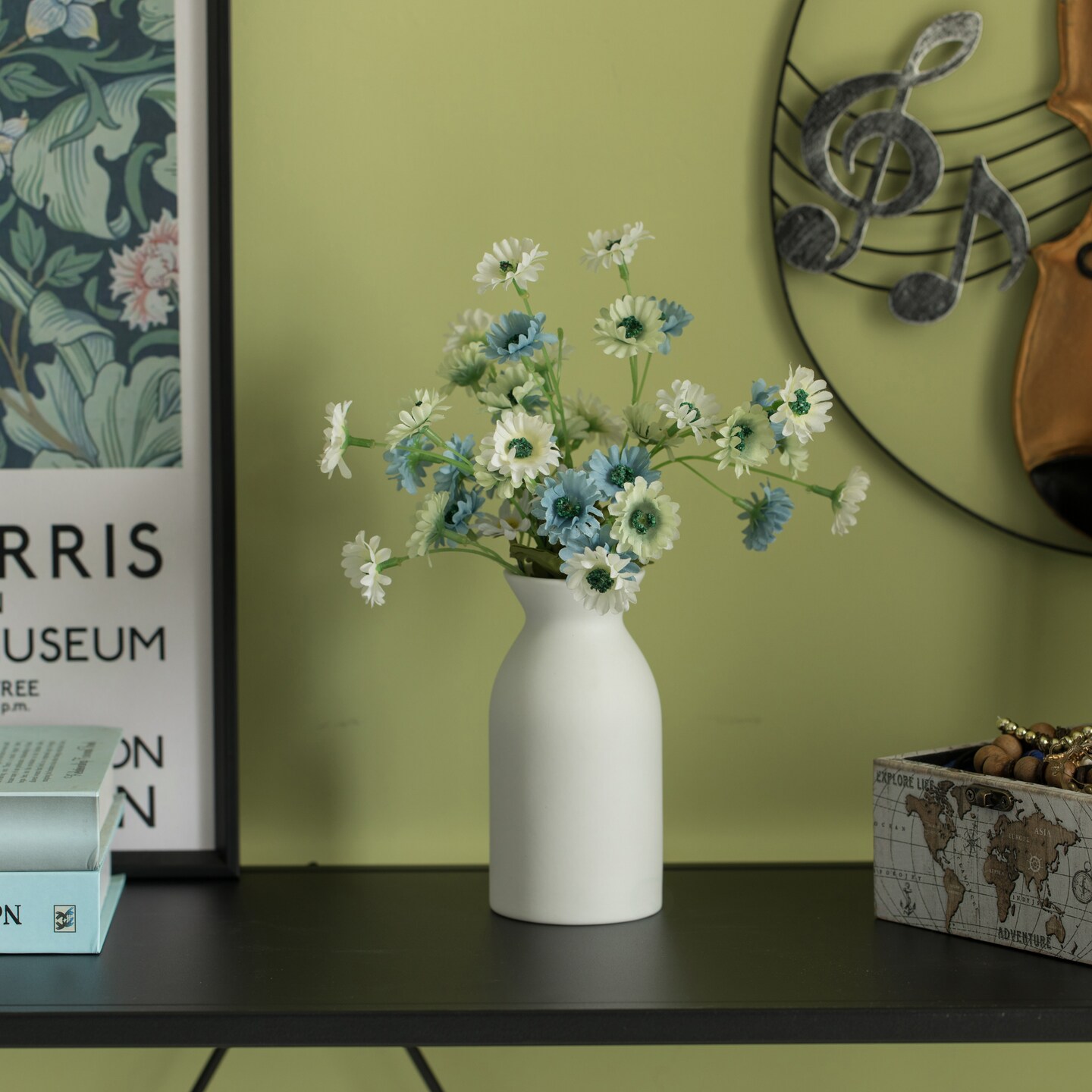 Contemporary White Cylinder Shaped Ceramic Table Flower Vase Holder