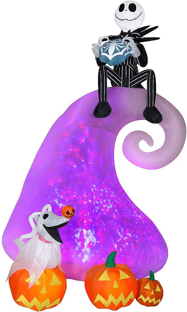 9' Gemmy Airblown Animated Inflatable Projection Kaleidoscope Jack Skellington on Mountain w/ Zero 552053