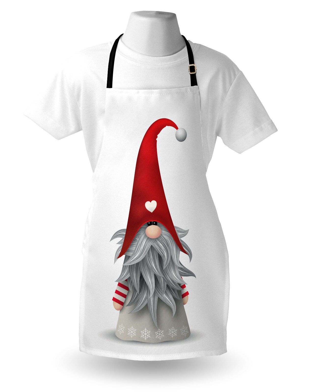 Ambesonne Gnome Apron, Nordic Tonttu Myth Finnish Creature Nisser Scandinavian Folklore Print, Unisex Kitchen Bib with Adjustable Neck for Cooking Gardening, Adult Size, Ruby Pale Grey