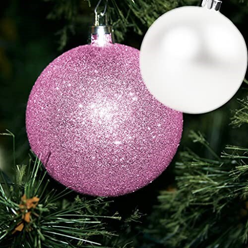 R N&#x27; D Toys 100 Pink and White Christmas Ornament Balls Shatterproof + 100 Metal Ornament Hooks, Hanging Ornaments for Indoor/Outdoor Christmas Tree, Holiday Party, Home D&#xE9;cor