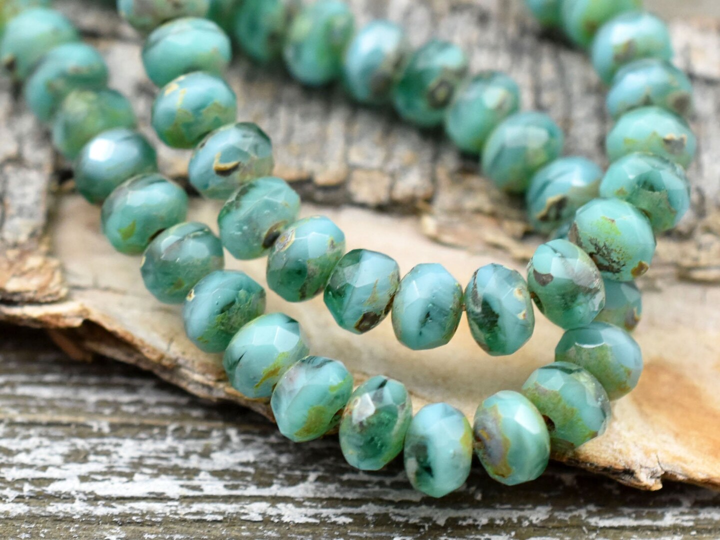 *30* 3x5mm Turquoise Aqua Picasso Fire Polished Rondelle Beads
