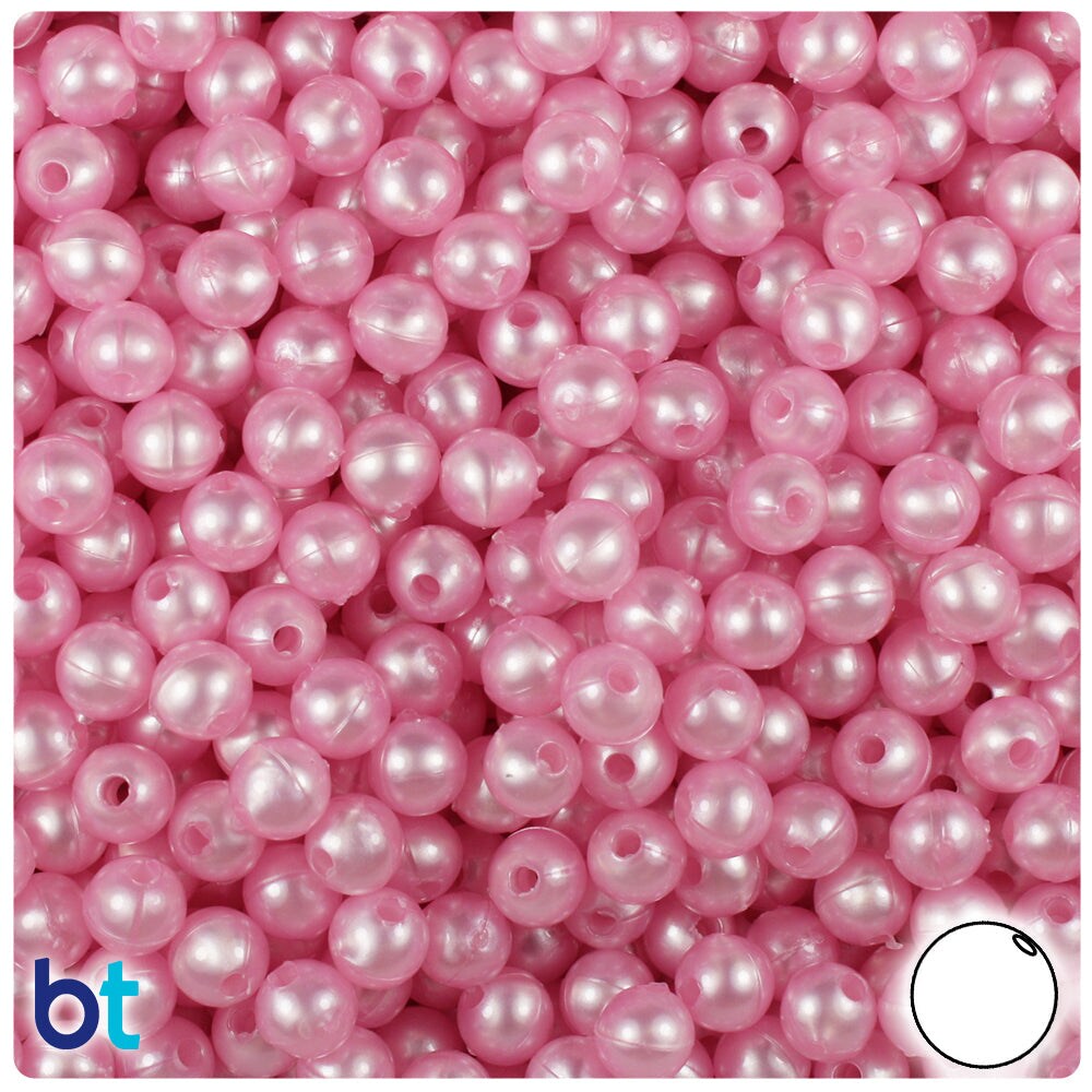 BeadTin Light Pink Pearl 6mm Round Plastic Craft Beads (500pcs)