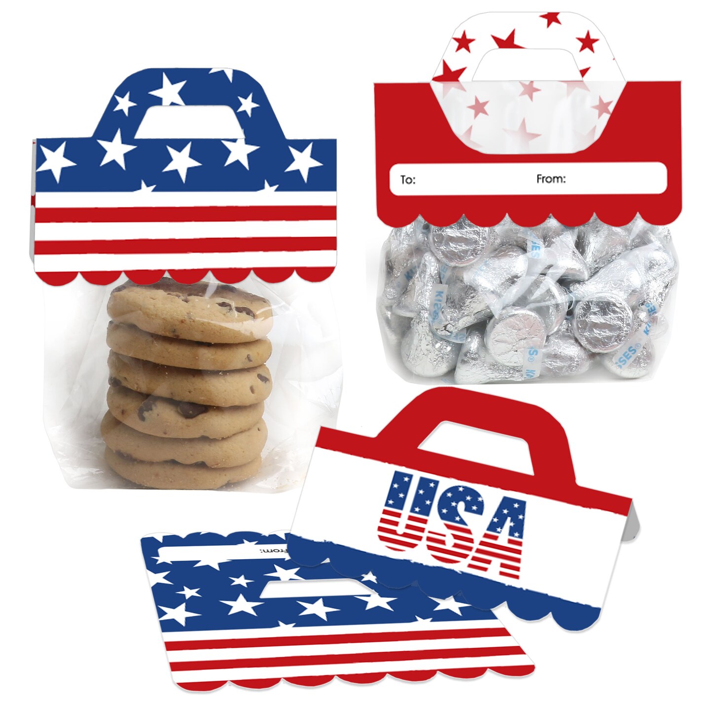 Big Dot of Happiness Stars &#x26; Stripes - DIY Patriotic Party Clear Goodie Favor Bag Labels - Candy Bags with Toppers - Set of 24