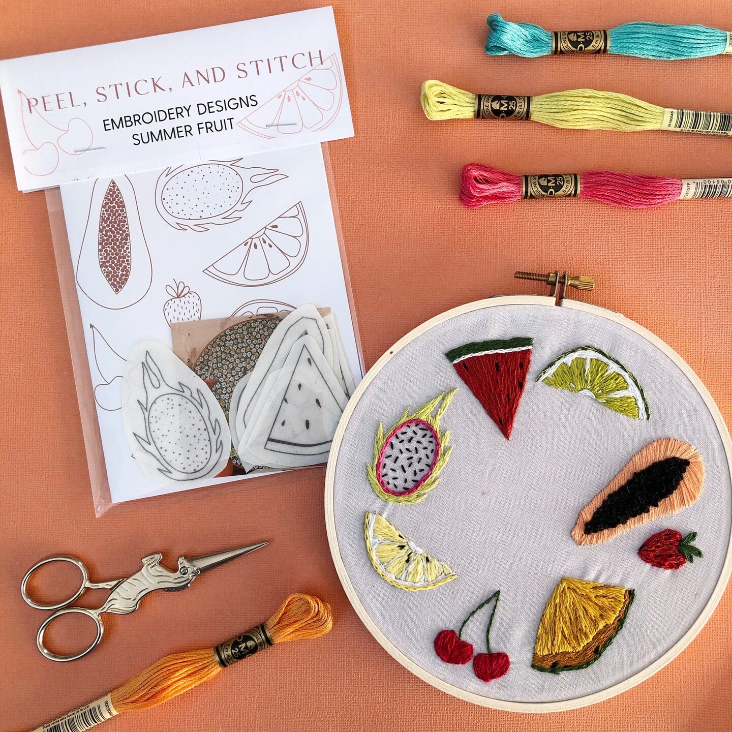 MCreativeJ Fruit - Peel Stick and Stitch Hand Embroidery Patterns