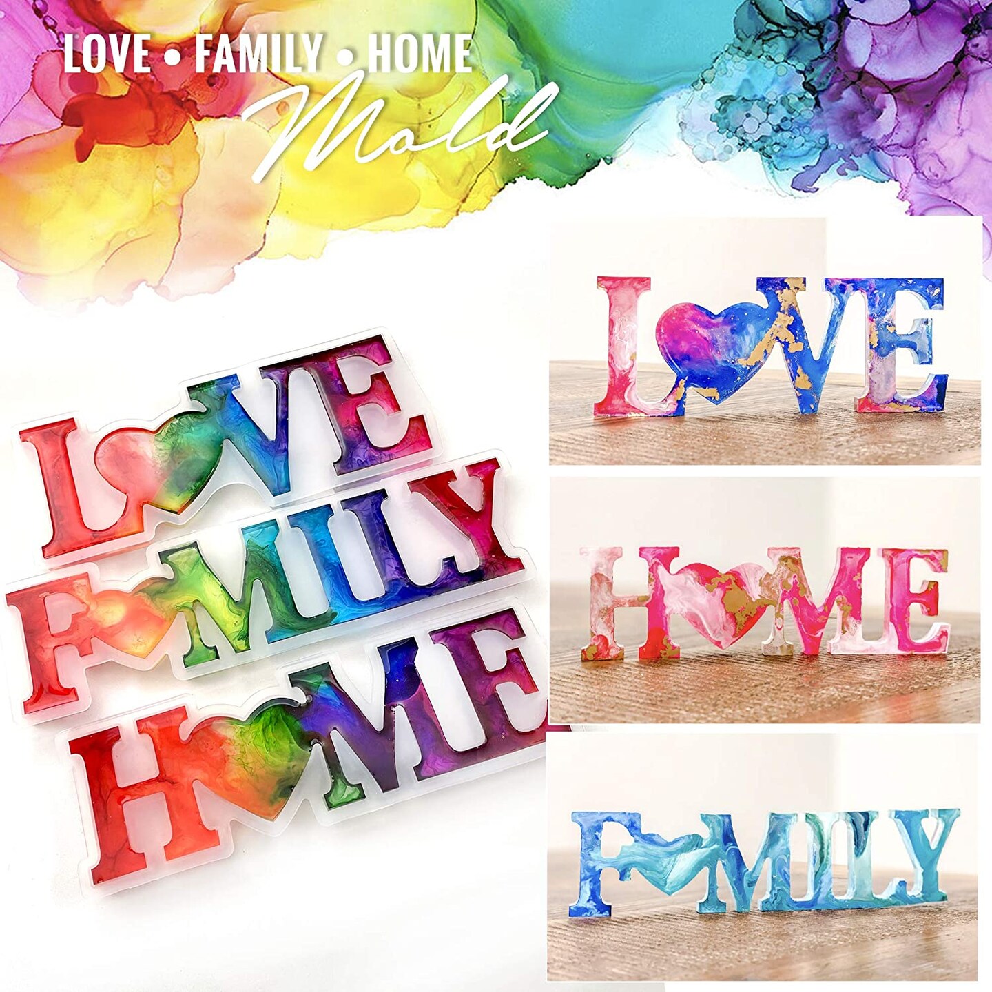 Pixiss Resin Mold Family, Love, Home Silicone Molds with 3pcs Epoxy Resin  Molds