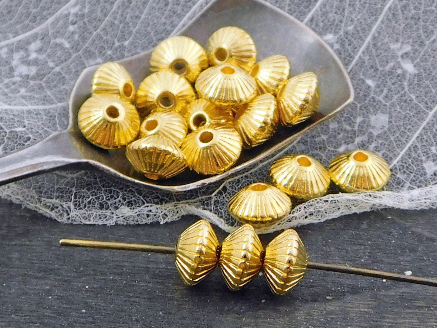 *100* 6x8mm Golden Fluted Bicone Spacer Beads