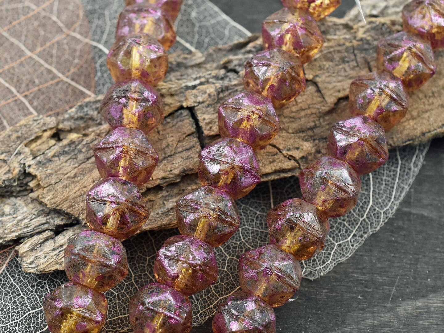 *10* 10mm Pink Washed Crystal Topaz Picasso Antique Cut Round Beads