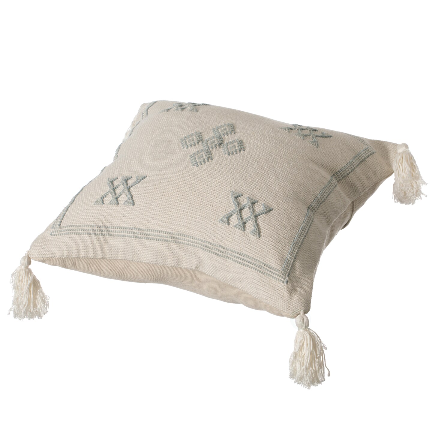 16" Throw Pillow Cover with Southwest Tribal Pattern and Corner Tassels