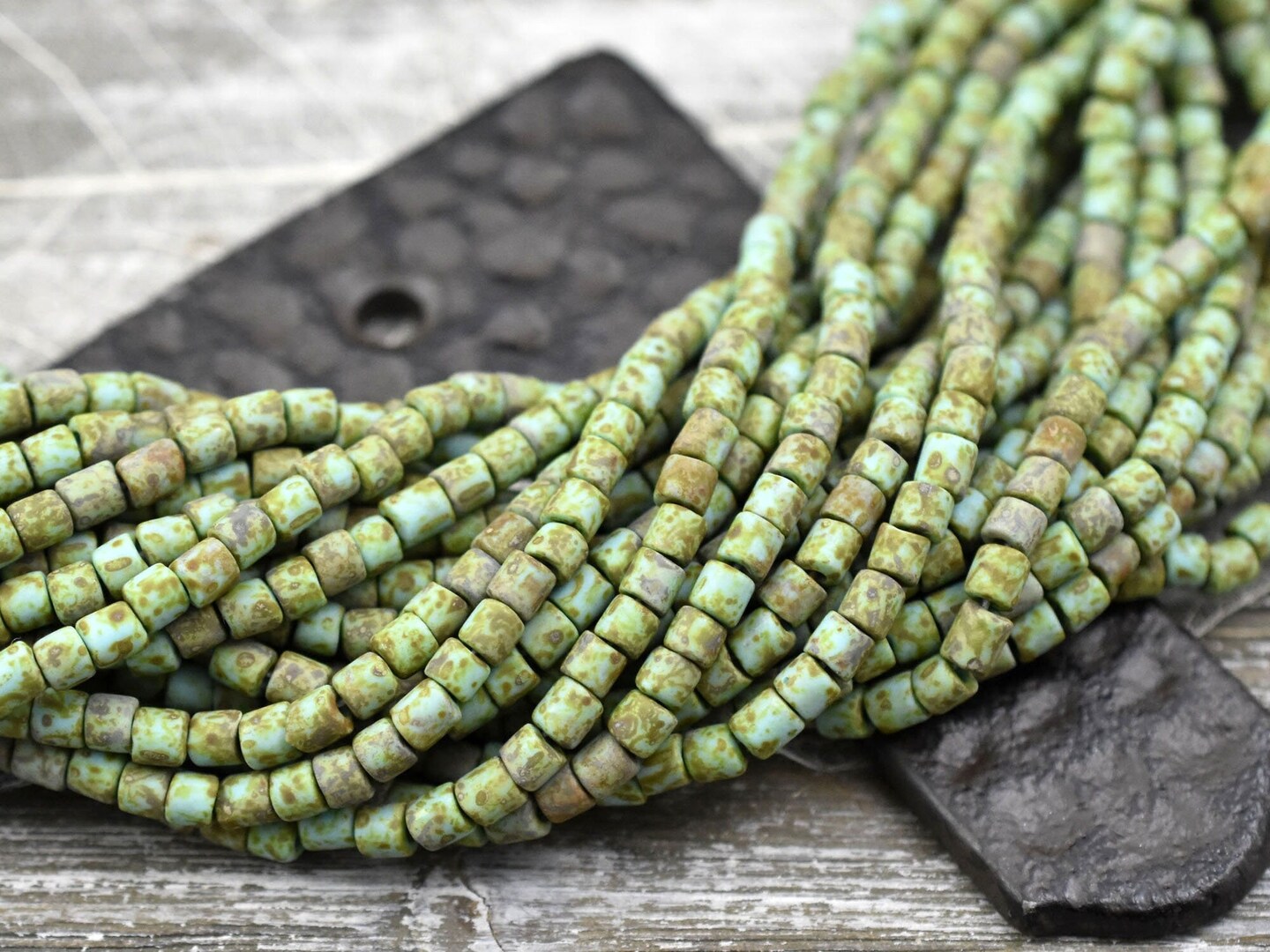 6/0 Aged Matte Green Turquoise Picasso Bugle Beads Michaels