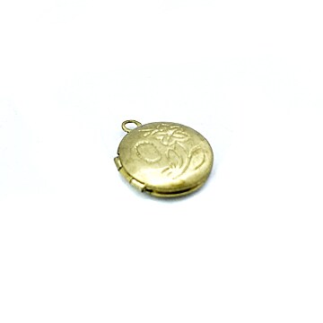Vintage Raw Brass Circle Locket With Floral Design ~ 13mm X 16mm (4x) (V245)