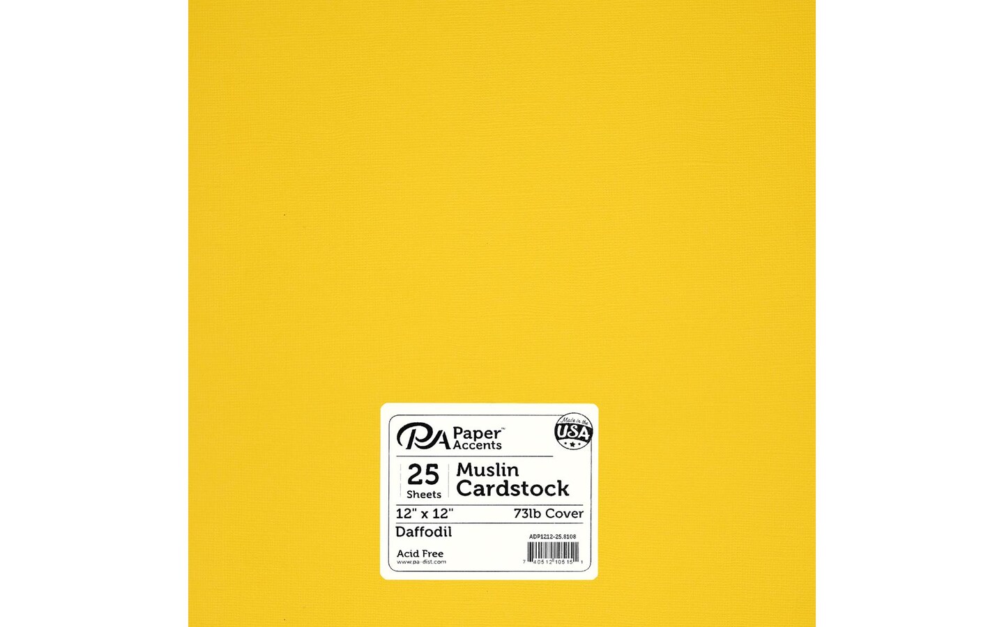 PA Paper Accents Muslin Cardstock 12" x 12" Daffodil, 73lb colored cardstock paper for card