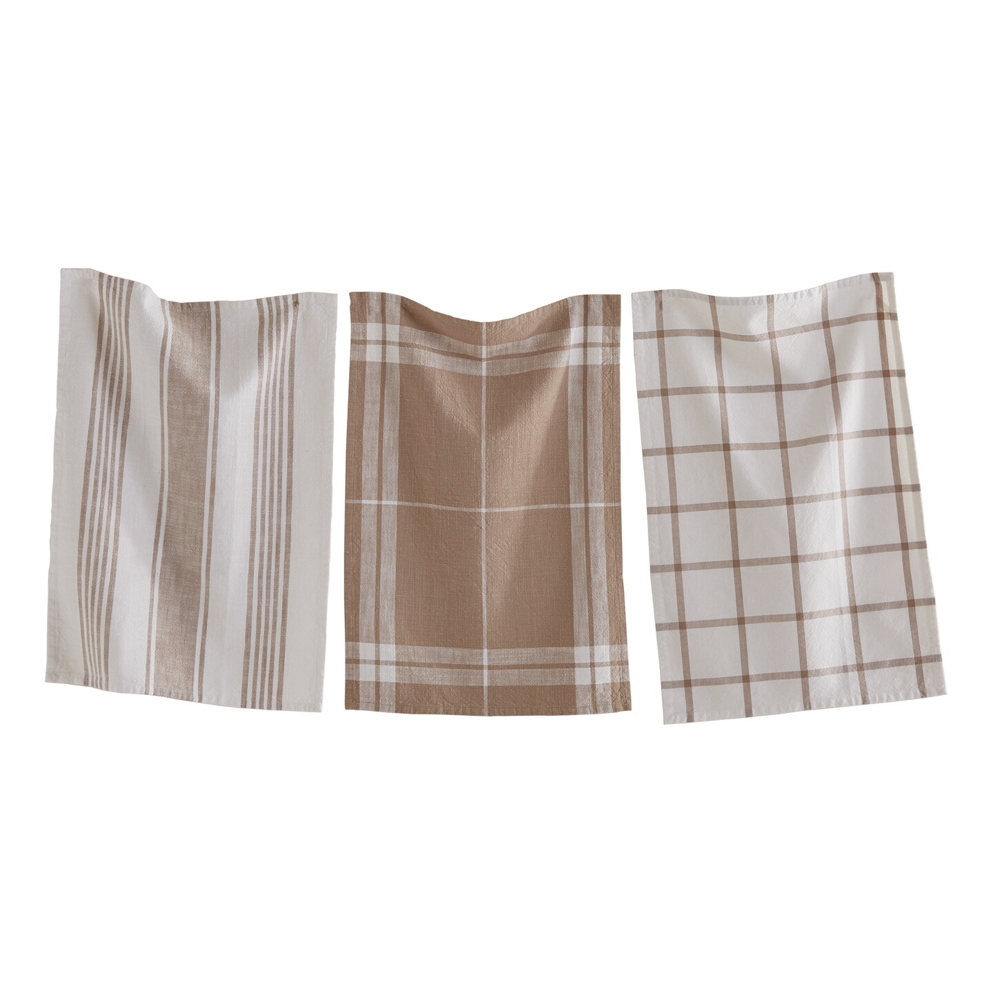 Classic Dishtowel Set Of 3 Check Stripe Window Pane Linen Cotton Yarn Dye Slub Weave Enzyme Wash Machine Wash 26L x 18W
