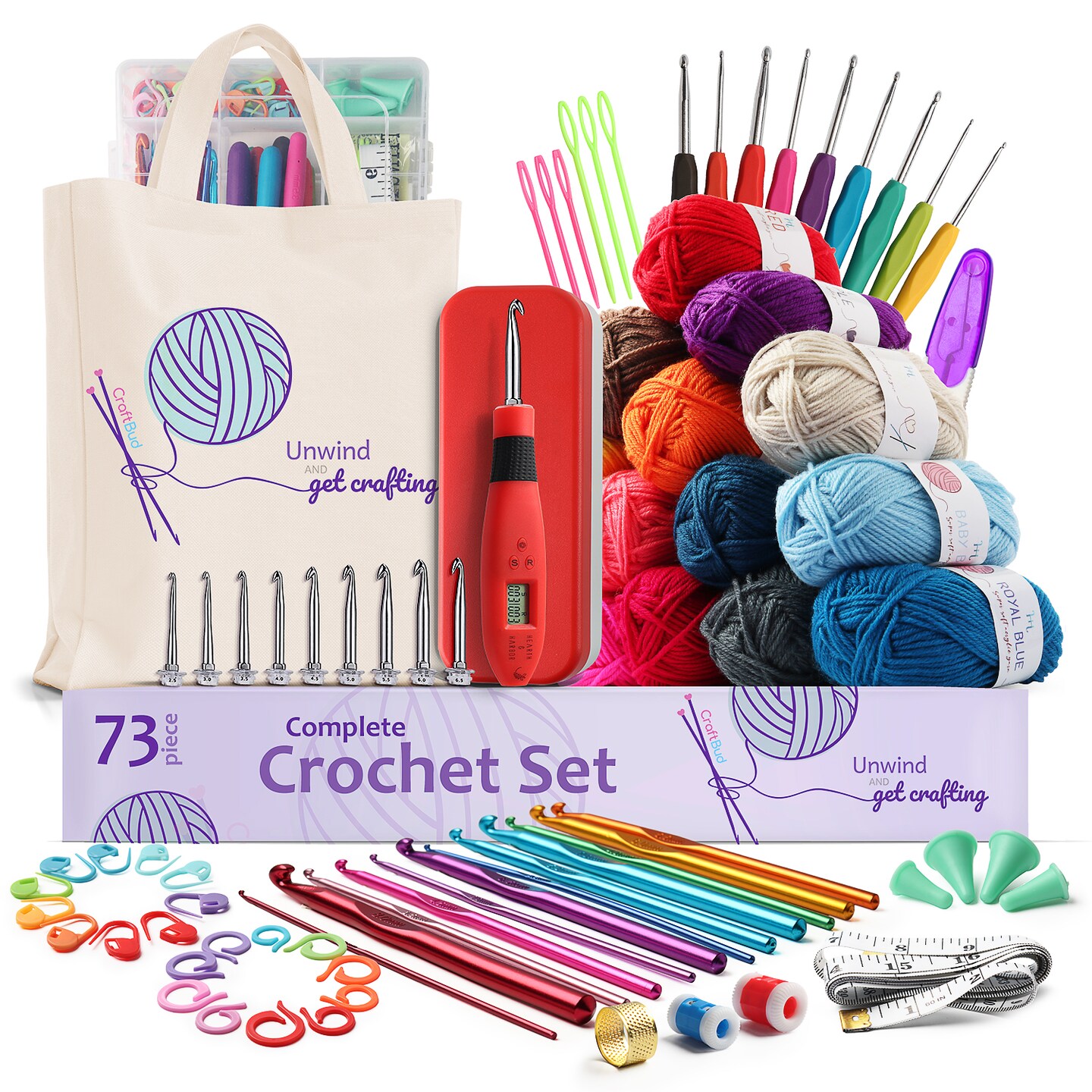 IMZAY 54 Pcs Crochet Needles Set, Crochet Hooks Kit with Purple Storage  Case, Ergonomic Knitting Needles Blunt Needles Stitch Ma