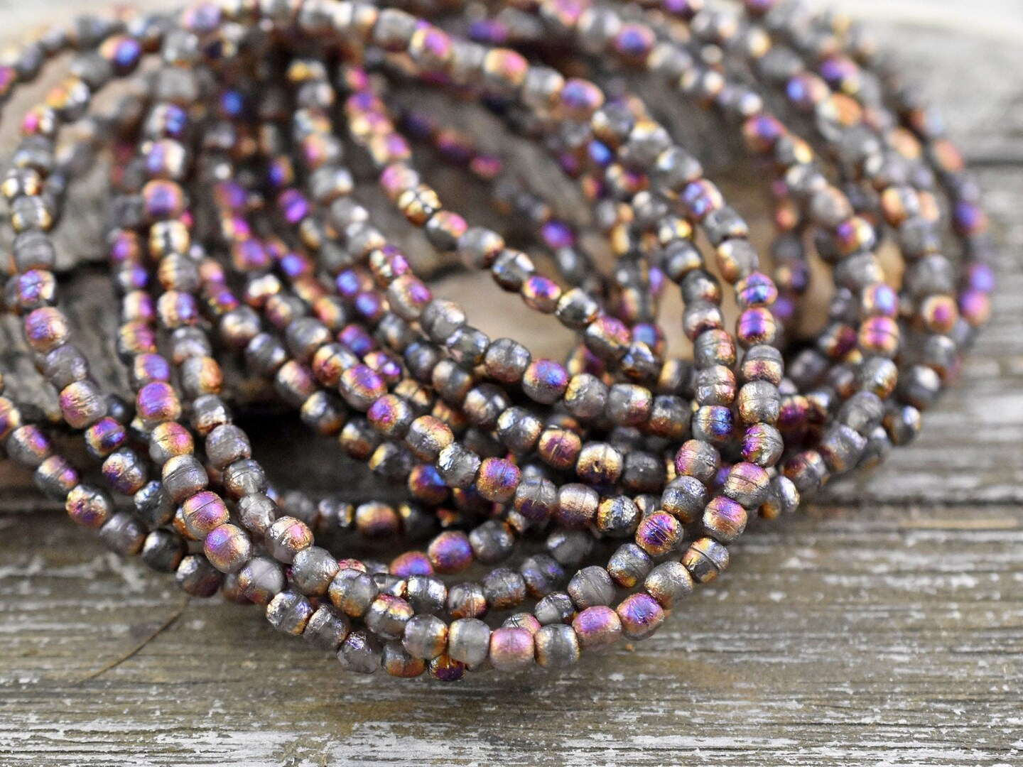 *50* 3mm Copper Rainbow Etched Matte Grey Round Druk Beads