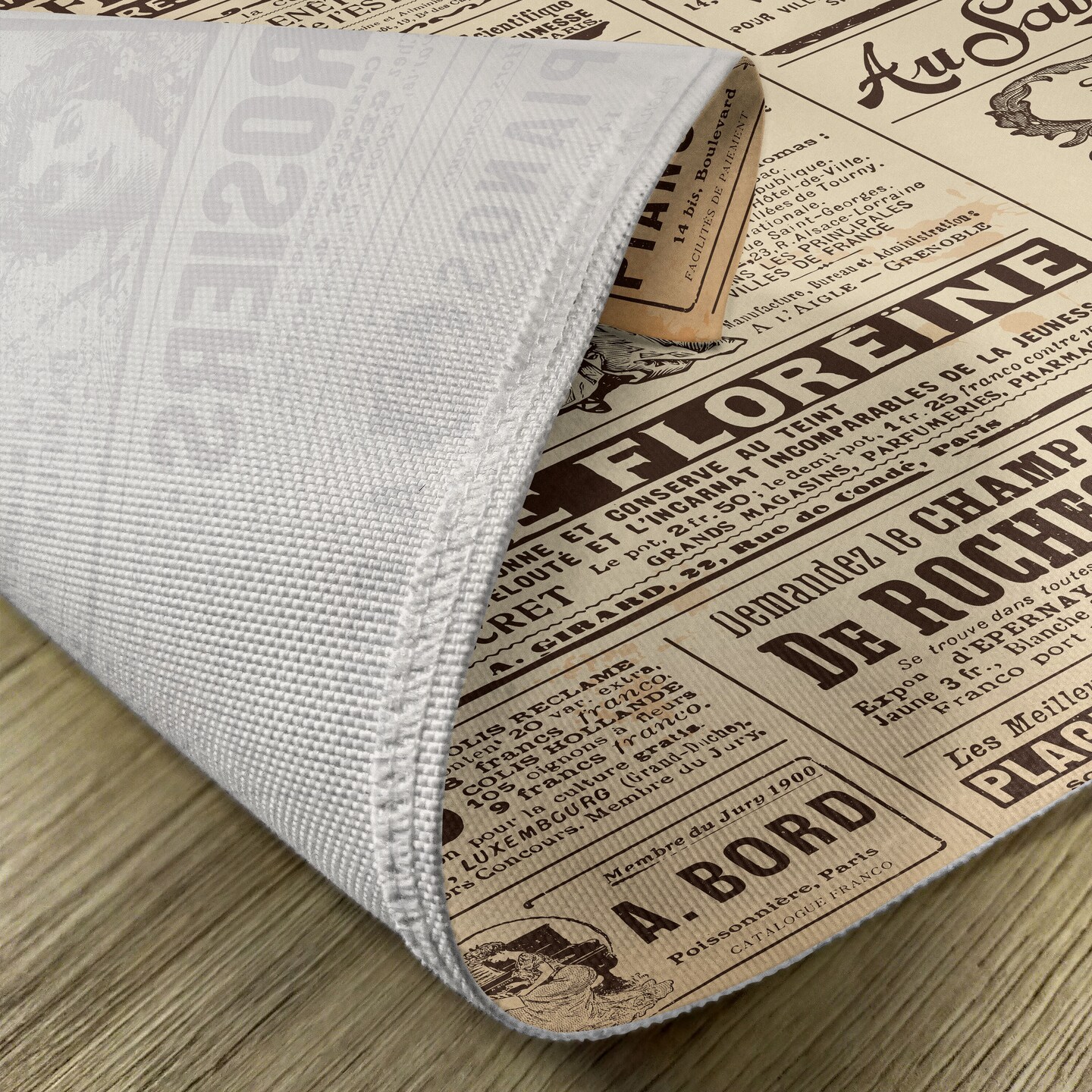 Ambesonne Paris Place Mats Set of 4, Vintage Old Historic Newspaper Journal French Paper Lettering Art Design, Washable Fabric Placemats for Dining Table, Standard Size, Army Green and Beige