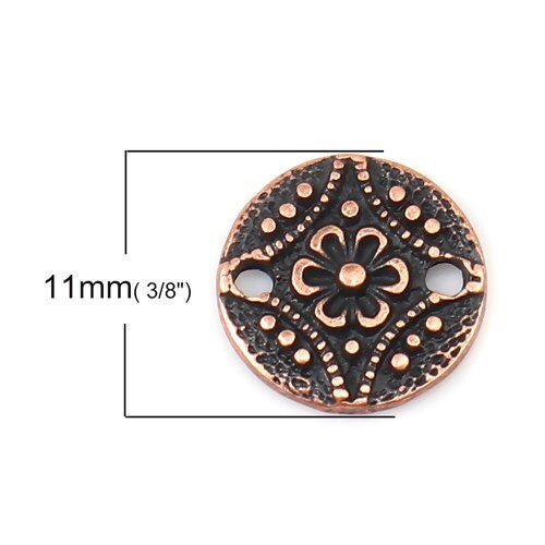 *50* 11mm Antique Copper Round Floral Connectors