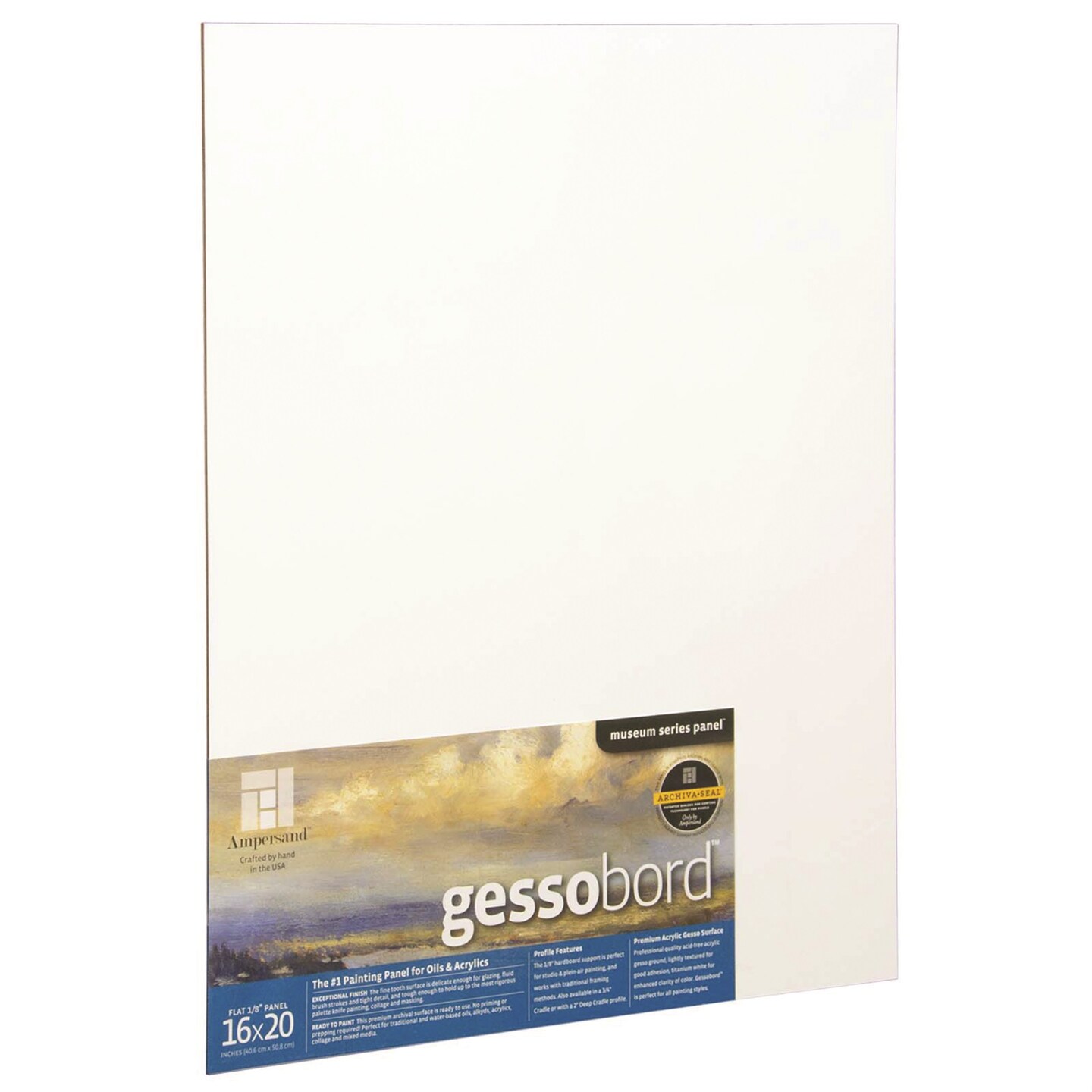 Ampersand Art Supply Gesso Wood Painting Panel: Museum Series Gessobord,  16 x 20, 1/8 Inch Flat Profile