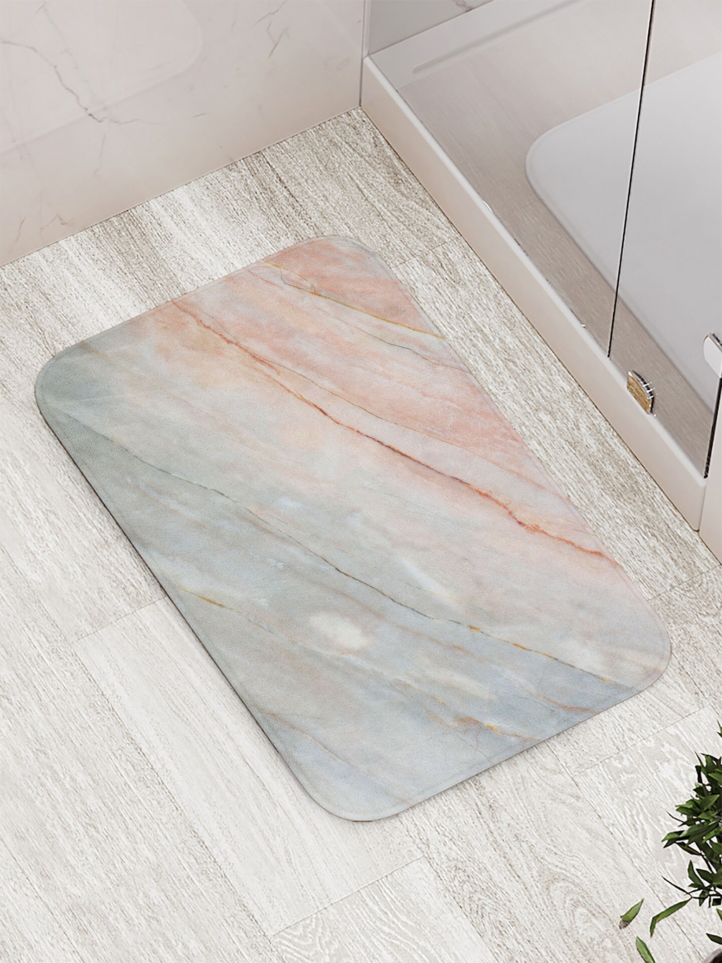 Ambesonne Marble Bath Mat, Onyx Stone Textured Natural Featured Scratches Illustration, Plush Bathroom Decor Mat with Non Slip Backing, 29.5" X 17.5", Peach Grey