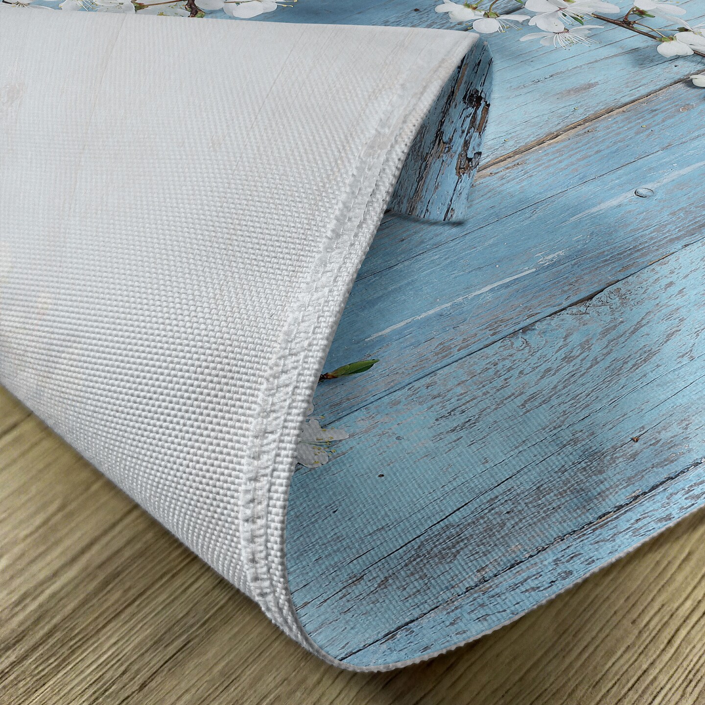 Ambesonne Rustic Place Mats Set of 4, Branch Blooming Warm Season Flowers on Wooden Fragility of Spring, Washable Fabric Placemats for Dining Table, Standard Size, White Pale Blue