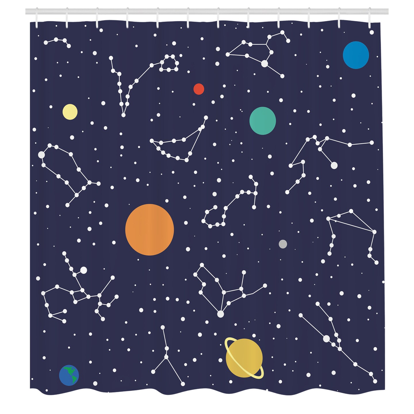 Ambesonne Constellation Shower Curtain, Zodiac and Planets Colorful Pattern Galaxy Universe Science Illustration, Cloth Fabric Bathroom Decor Set with Hooks, 69&#x22; W x 70&#x22; L, Multicolor