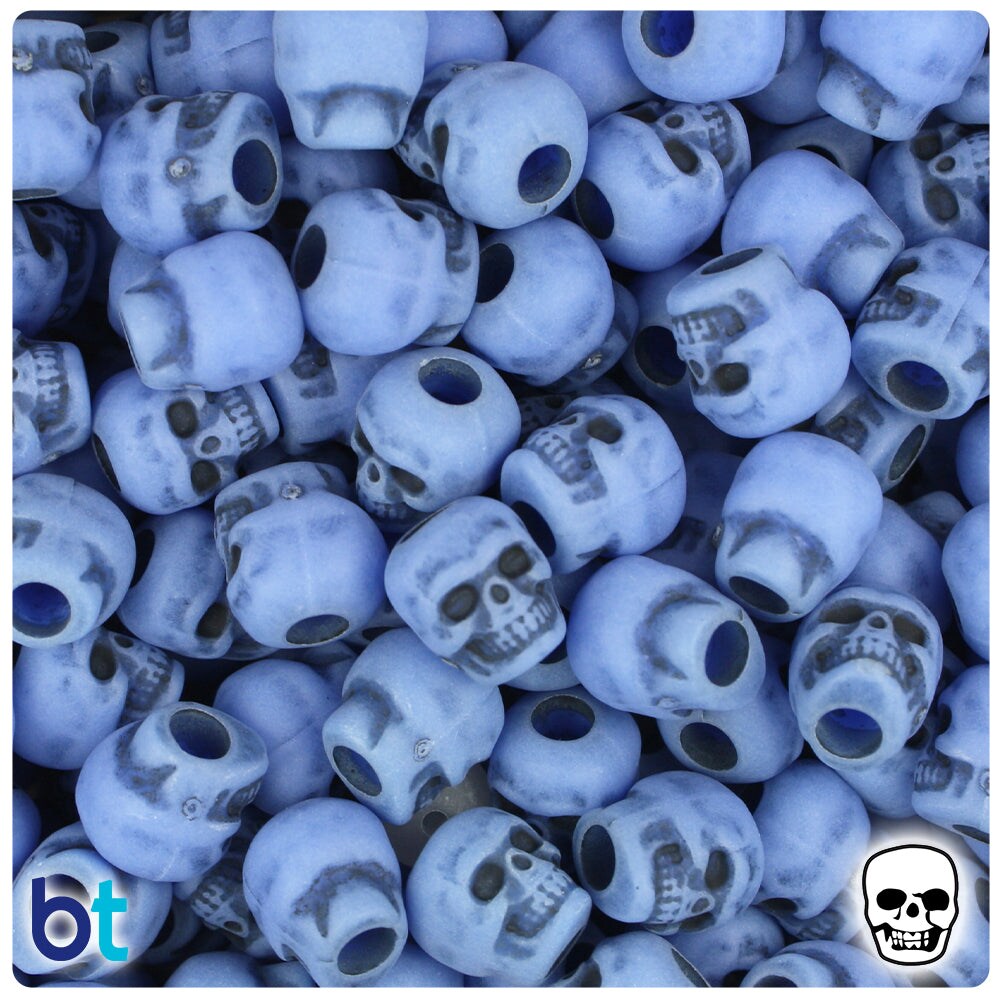 BeadTin Periwinkle Antique 11mm Skull Plastic Pony Beads (150pcs)