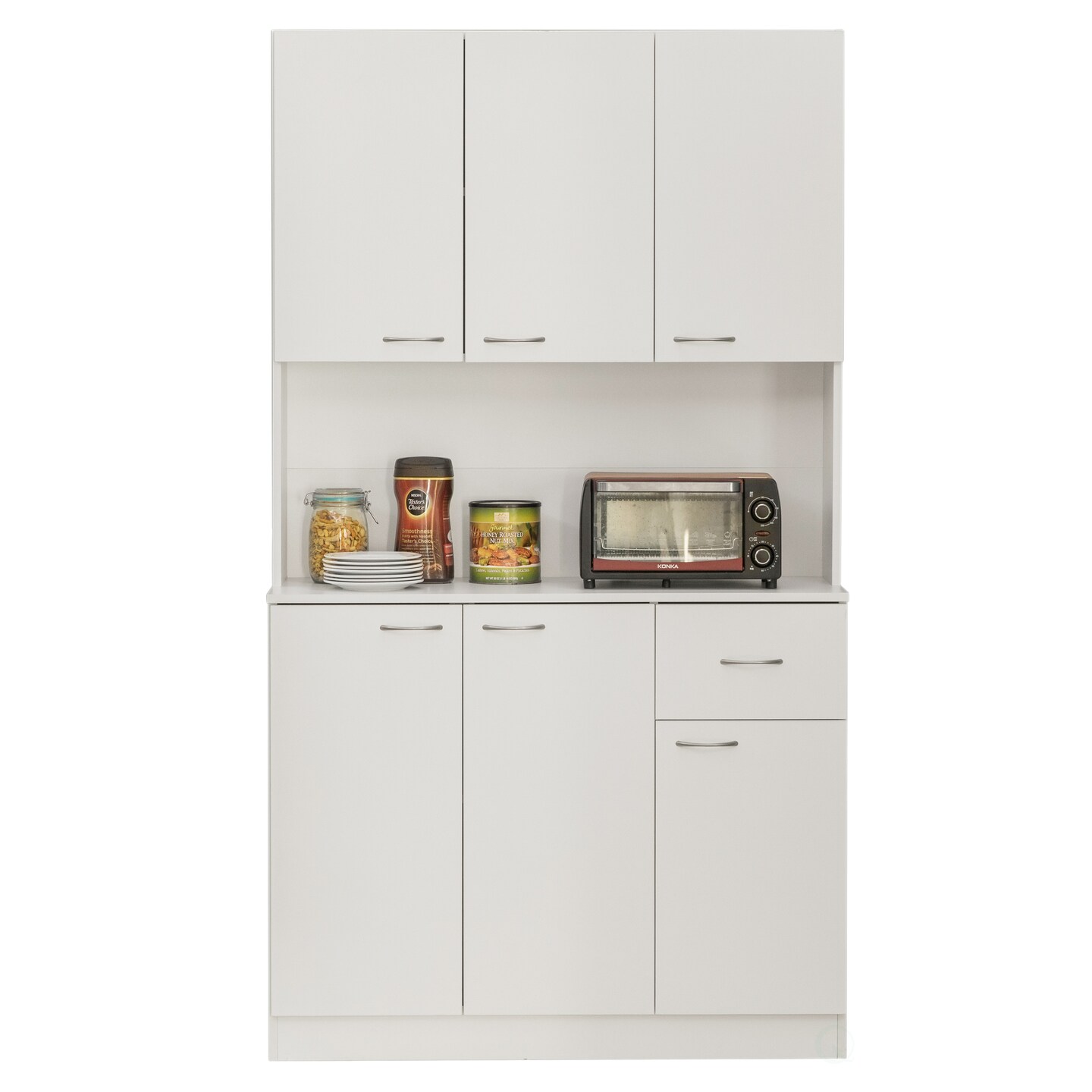 Kitchen Pantry Storage Cabinet with Drawer, Doors and Shelves, White