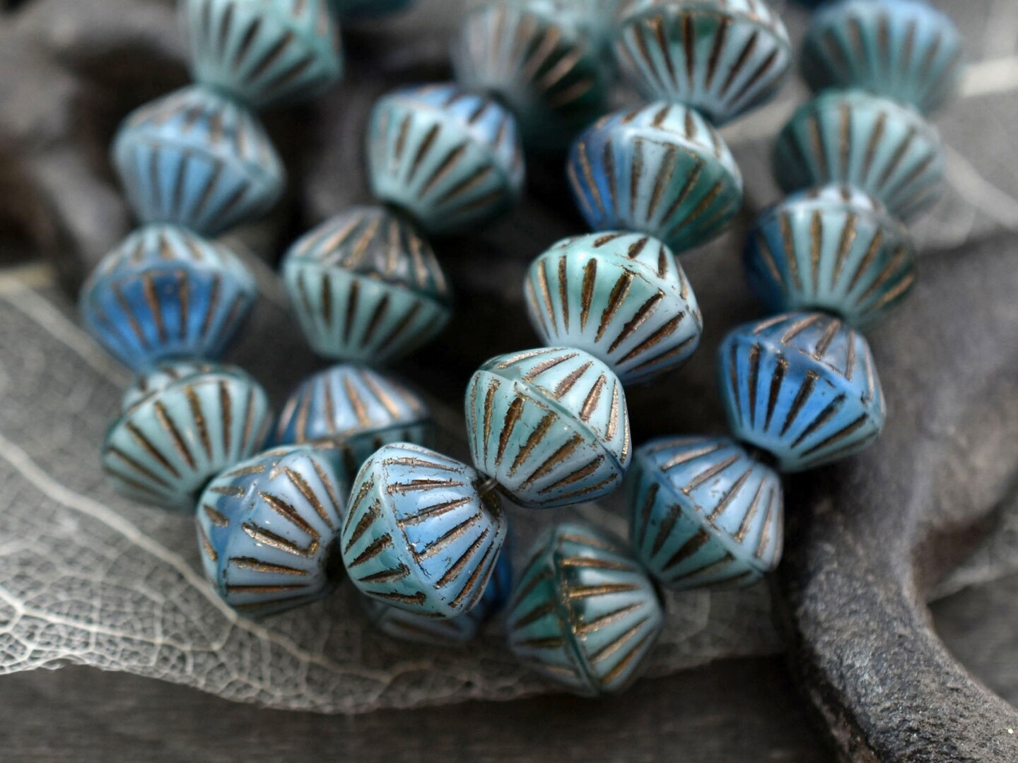 *15* 9mm Bronze Washed Tahiti Dream Large Hole Bicone Beads