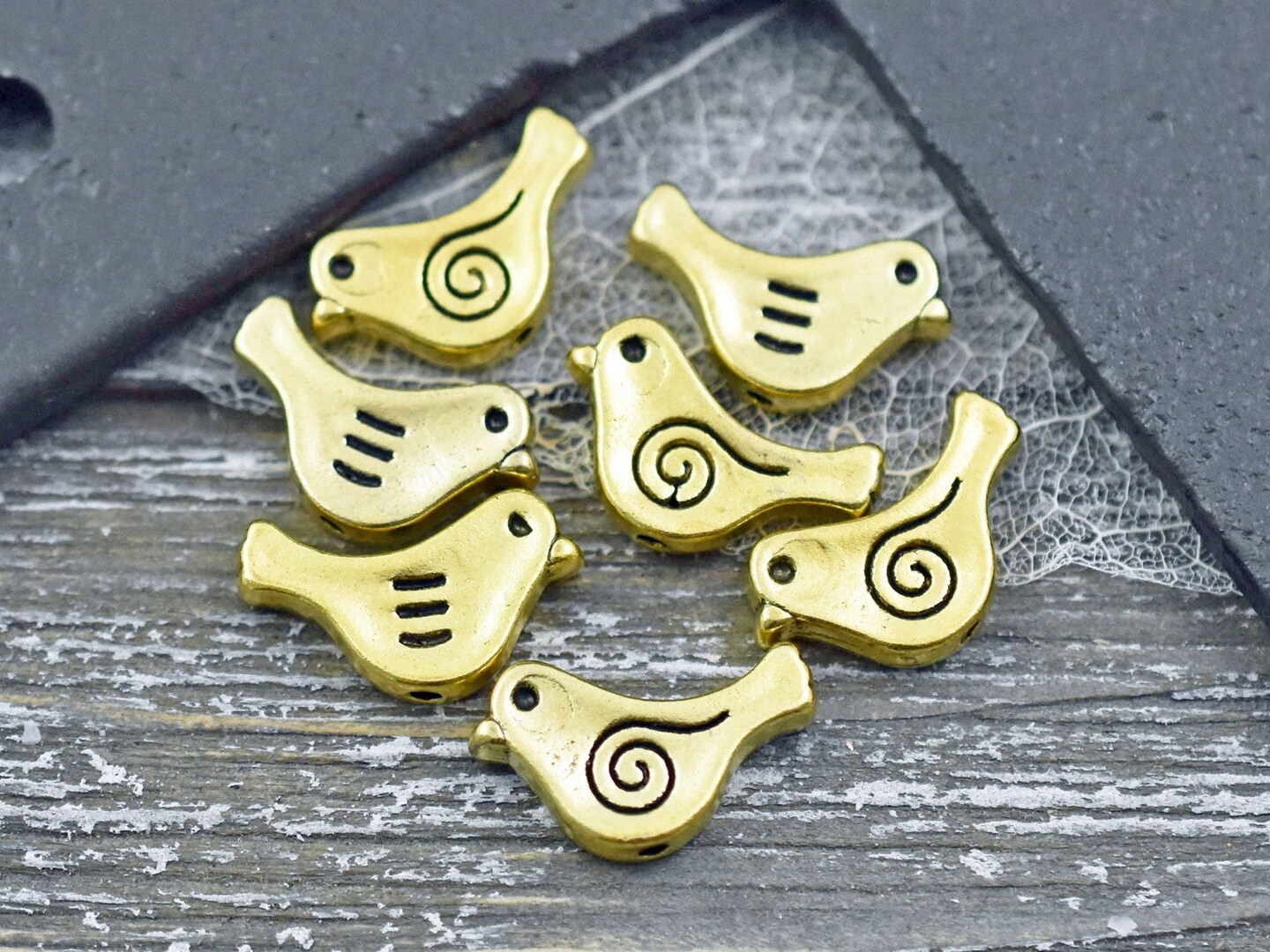 20x Tibetan Style Antique Gold Alloy Carved Bird Beads – 9x15mm Spacer Craft Beads