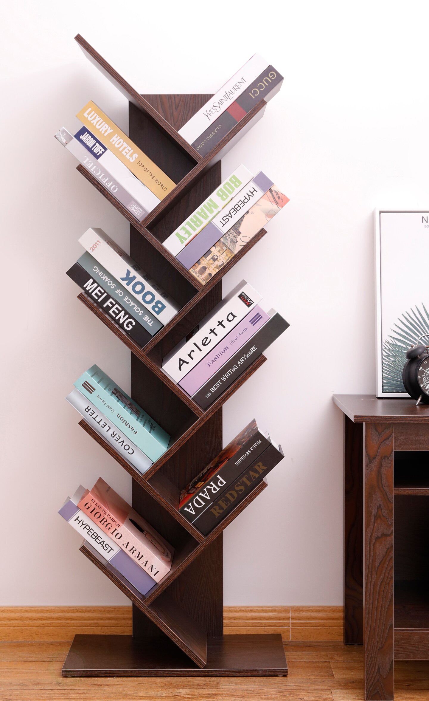Wooden 9-Shelf Tree Magazine CD Storage Bookcase
