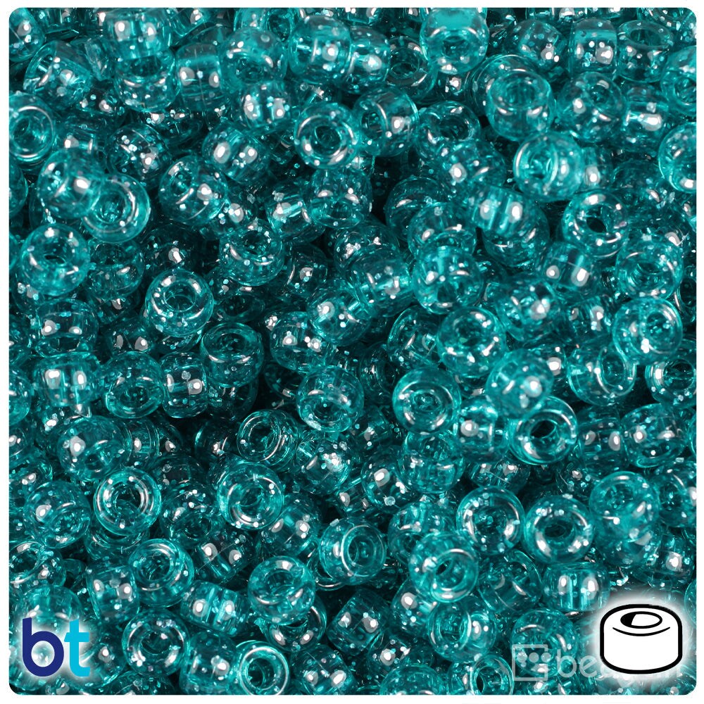 BeadTin Dark Teal Sparkle 6.5mm Mini Barrel Plastic Pony Beads (1000pcs)