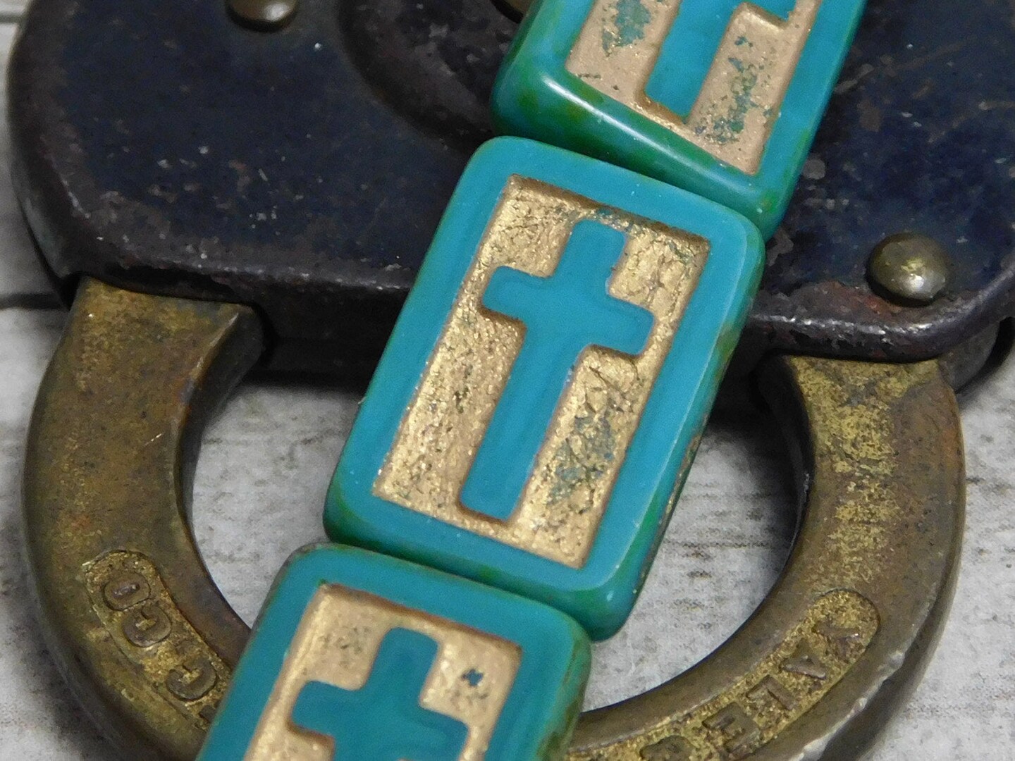 *2* 17x12mm Gold Washed Turquoise Rectangle Cross Beads Michaels
