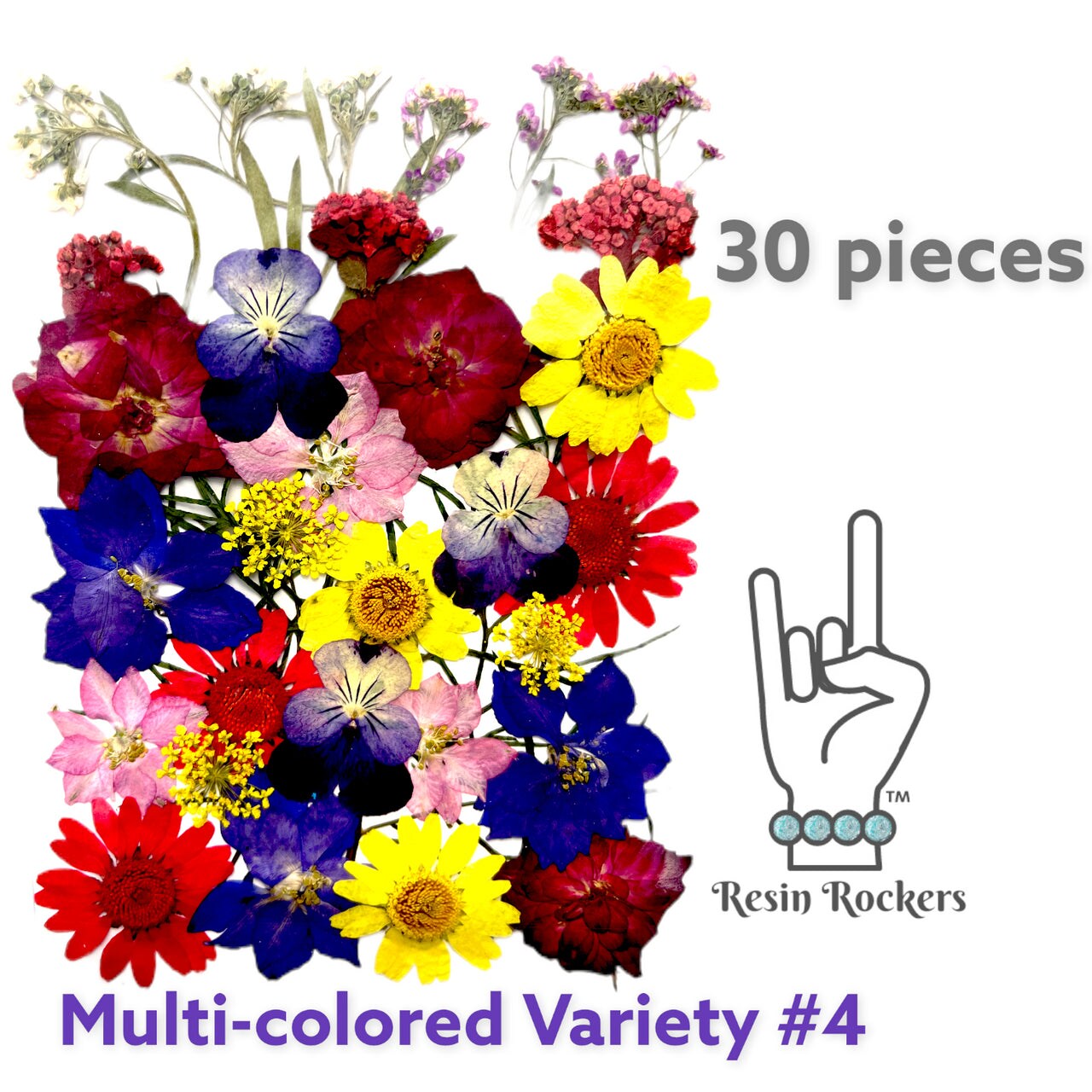 30 Piece Multi-colored Variety #4 Dried Pressed Real Natural Flowers For Epoxy &#x26; UV Resin Art
