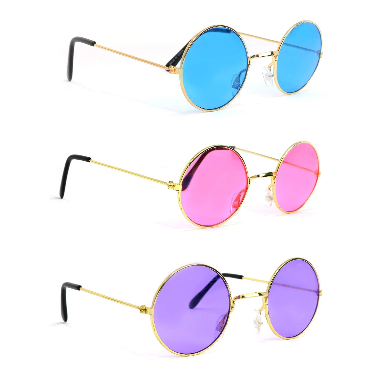 Tinted Round Hippie Glasses Pink Purple and Blue 60&#x27;s Style Hipster Circle Sunglasses - 3 Pairs