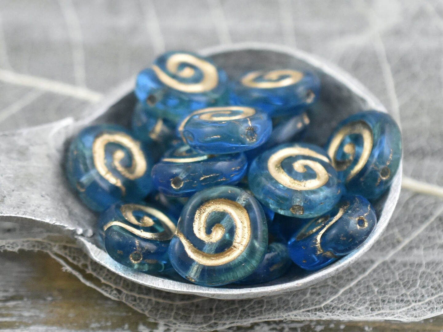 *10* 12mm Gold Washed Aqua Jelly Roll Beads