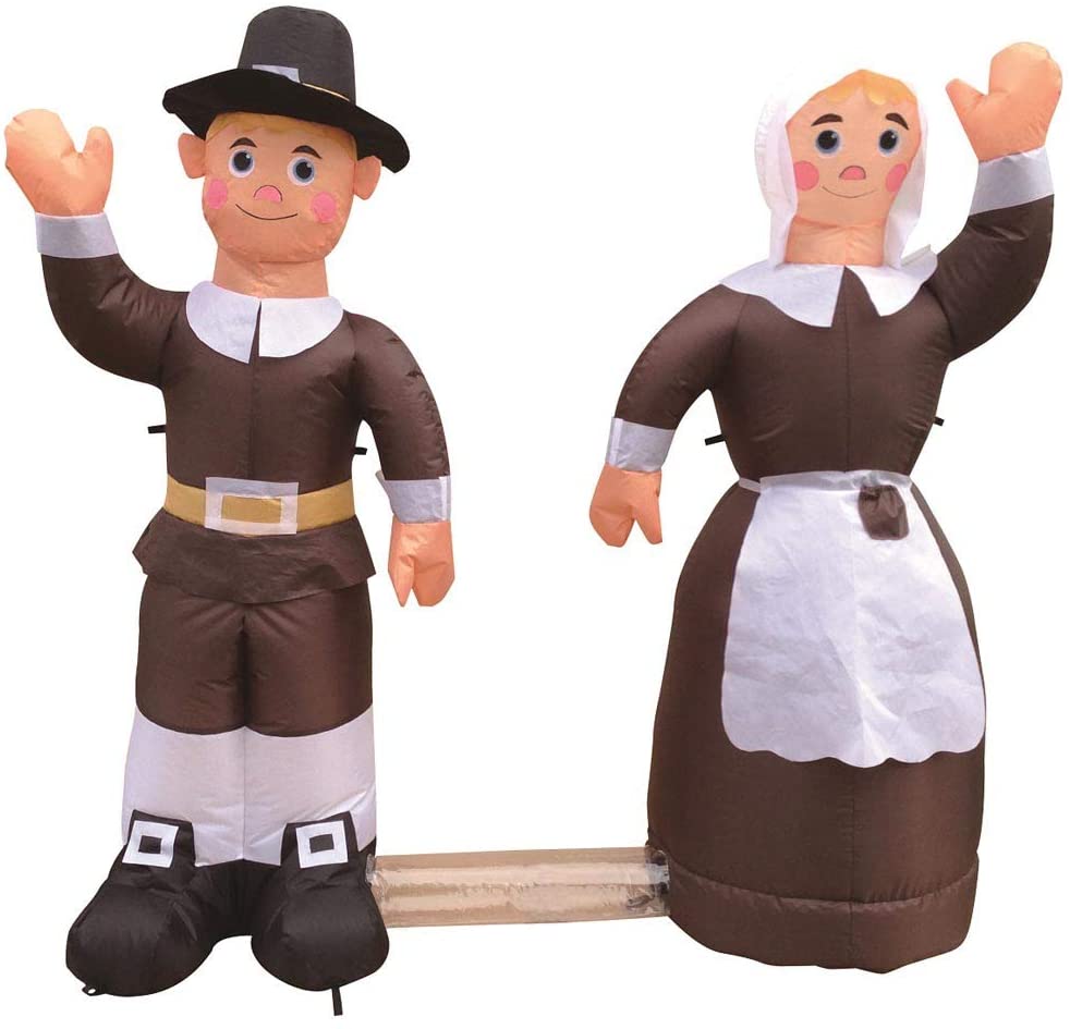 4&#x27; Air Blown Inflatable Thanksgiving Pilgrim Amish Man &#x26; Woman Y819_Y818