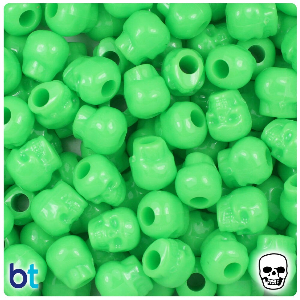BeadTin Lime Opaque 11mm Skull Plastic Pony Beads (150pcs)