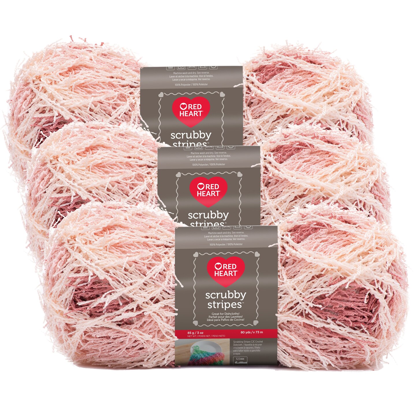 (Pack of 3) Red Heart Scrubby Stripes Yarn-Peachy