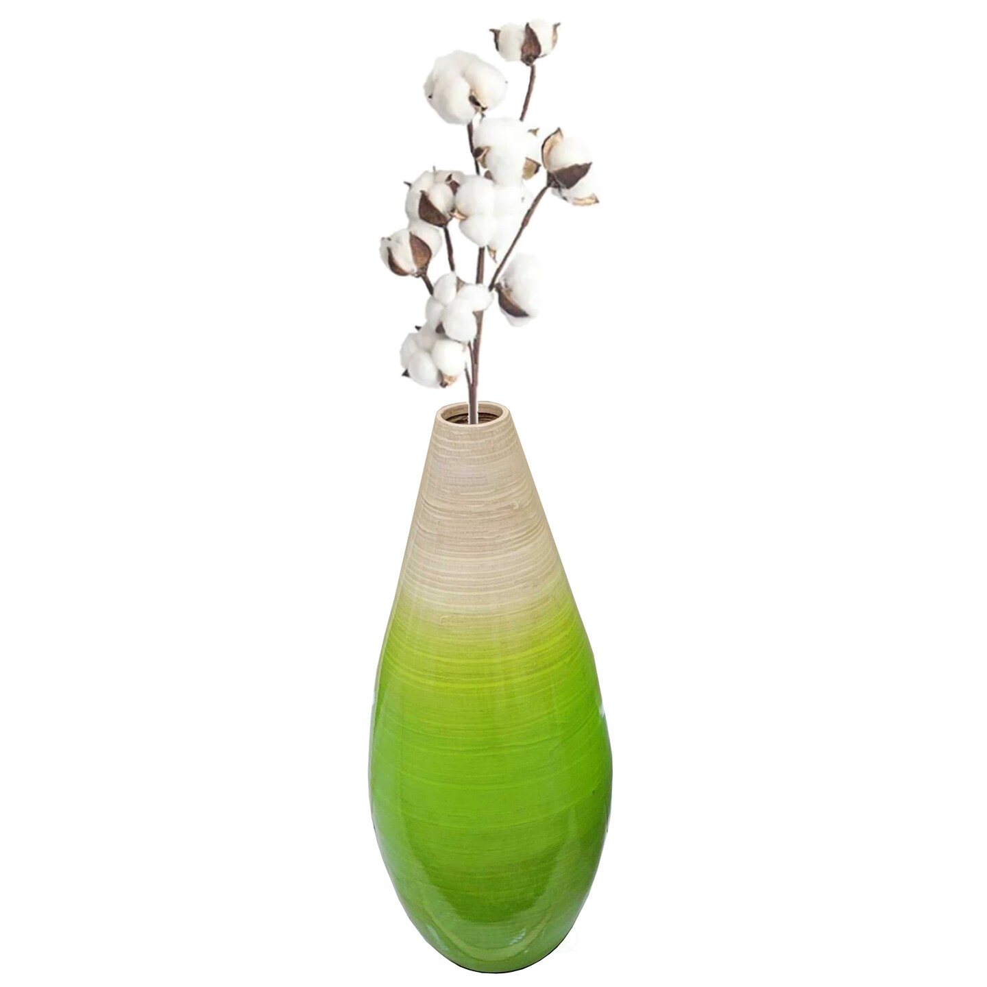 Contemporary Bamboo Floor Flower Vase Tear Drop Design for Dining, Living Room, Entryway Decoration Fill It with Dried Branches or Flowers, Green