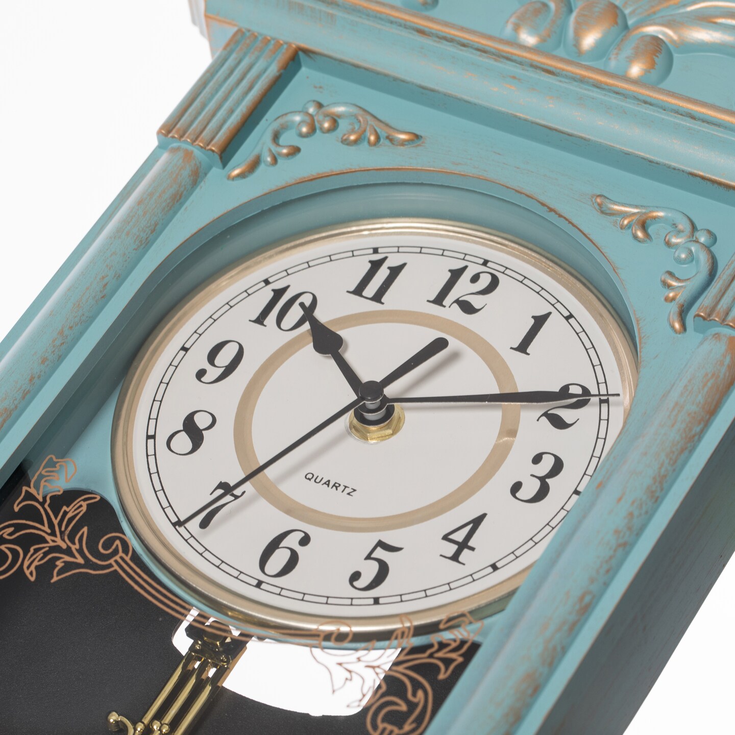 Clockswise Vintage Grandfather Wood-Looking Plastic Pendulum Decorative Battery Operated Wall Clock Brown, for Office, Home Decor, Living Room, Kitchen, or Dining Room