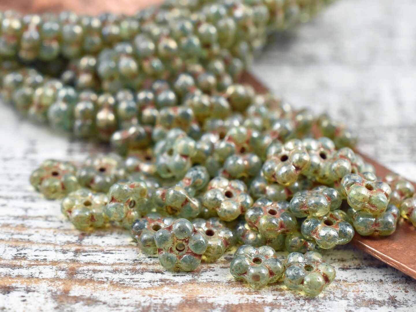 *50* 5mm Green Aqua Picasso Forget Me Not Rondelle Daisy Beads