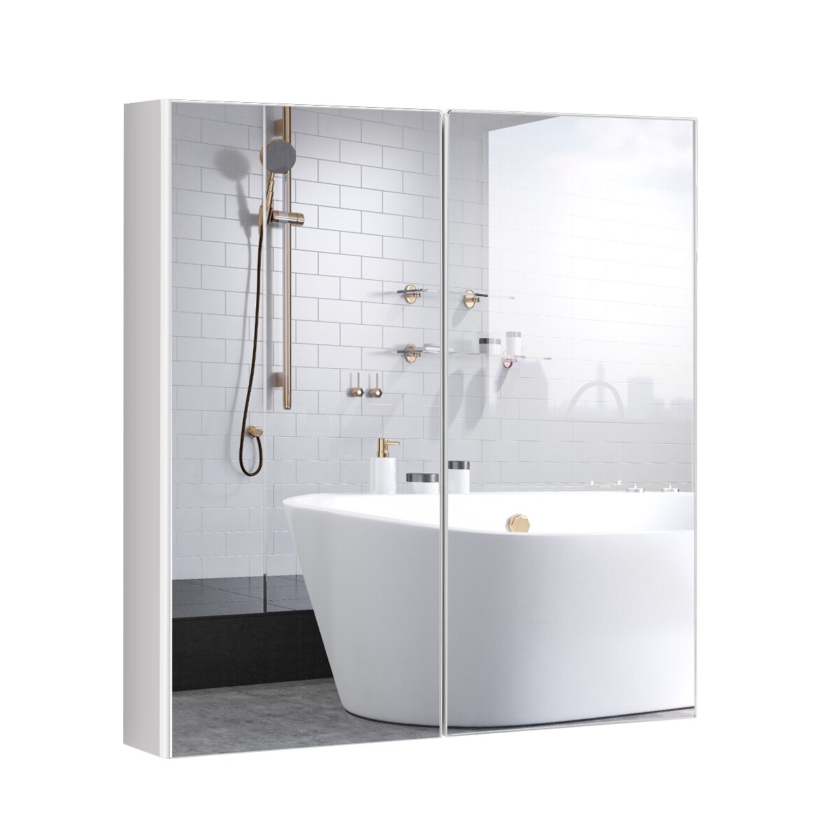 2-Door Wall-Mounted Bathroom Mirrored Medicine Cabinet - Costway